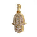 Hamsa Hand Iced Diamond Pendant Men′s 14K Yellow Gold/CZ Pendant
